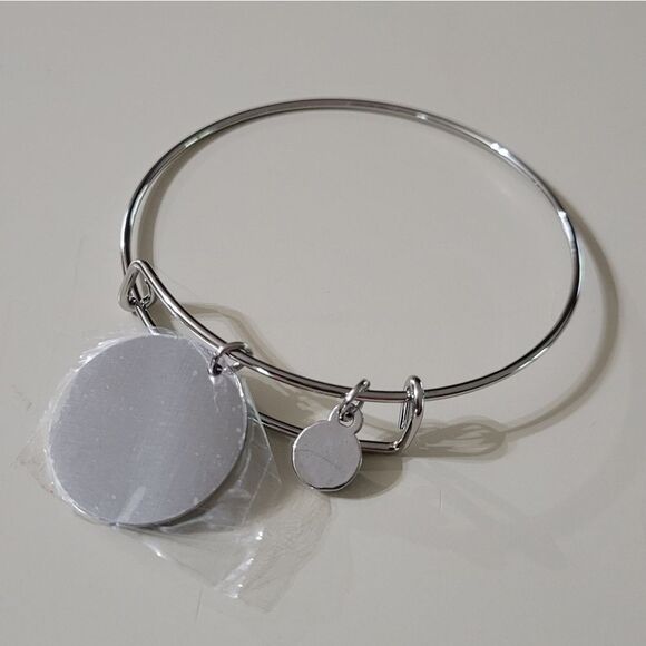 This Too Shall Pass Silver Bangle Bracelet with Accent Blue Zircon Charm - Picture 5 of 9